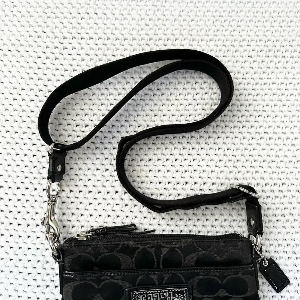 Coach Black Canvas Signature Poppy Patent Patch Small Slim Crossbody Bag - Picture 3 of 12